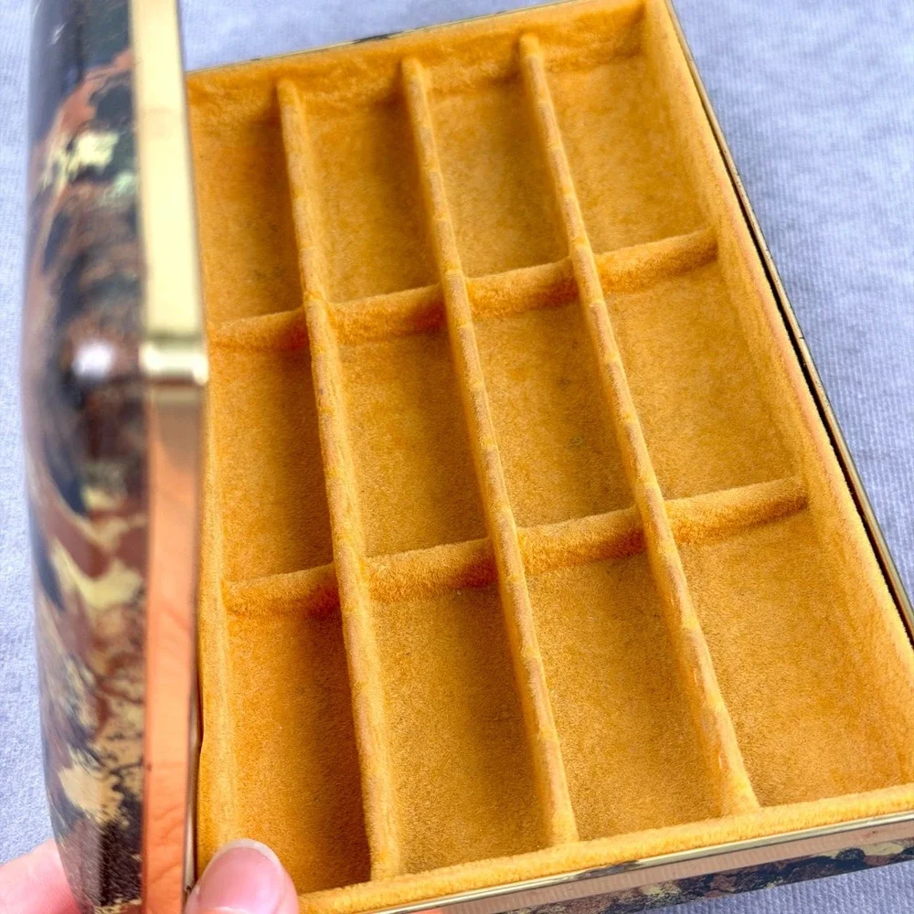 Vintage Mele Jewelry Box Abstract Tortoise Shell Print Gold Tone Travel Case